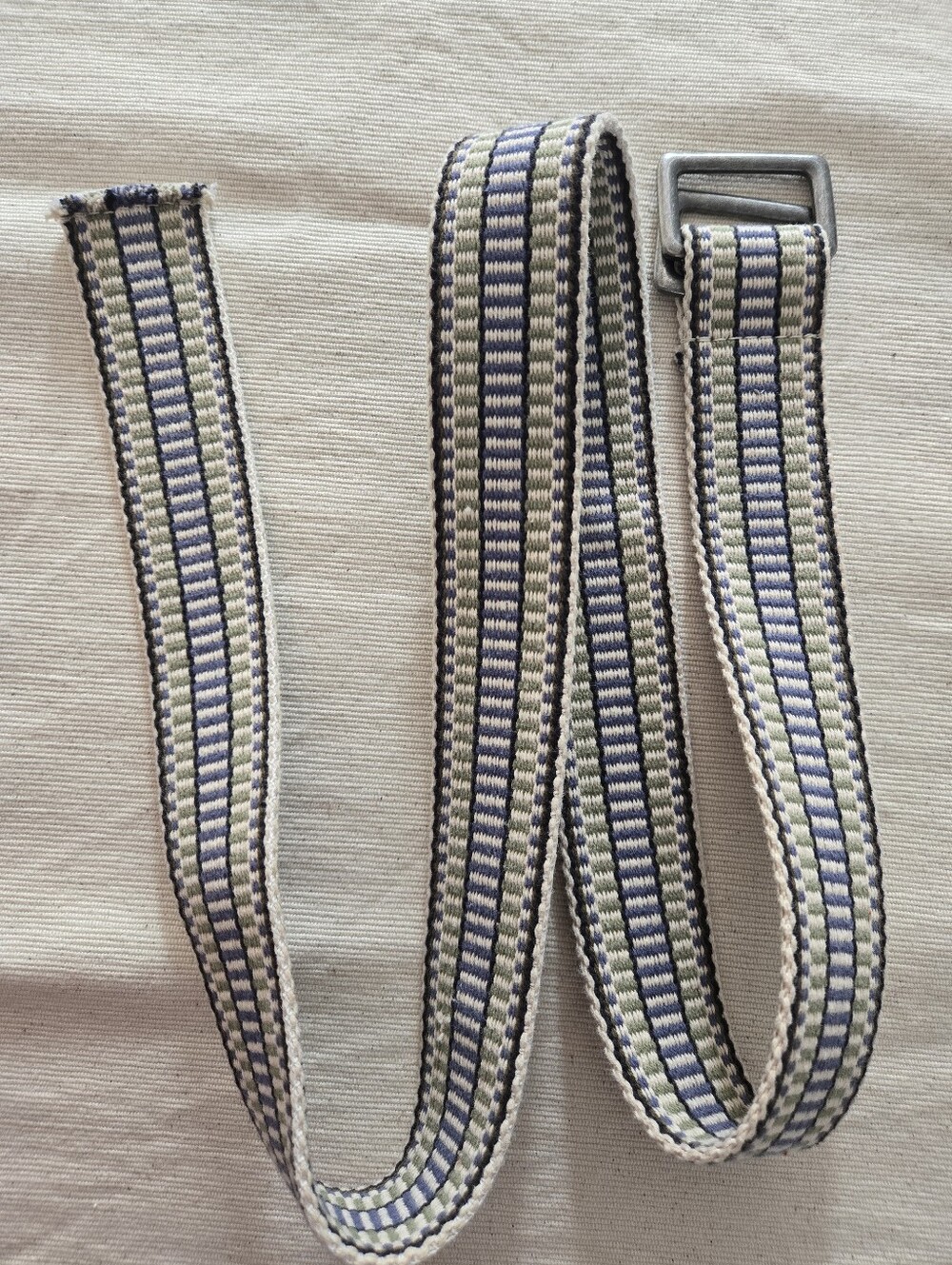 GAP Navy & Olive Striped Webbing Belt with Metal Buckle